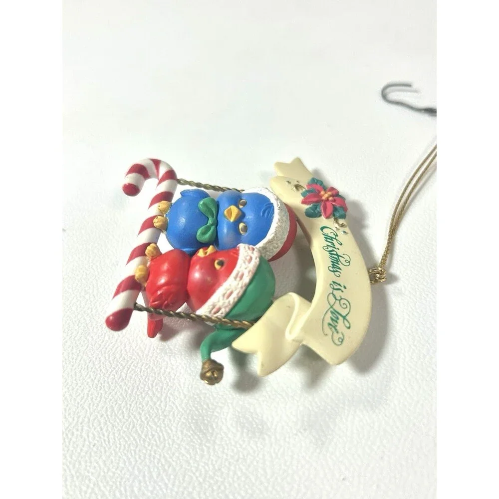 Vintage 1993 Lustre Fame Birds Christmas ornament Christmas Is Love Candy Cane
